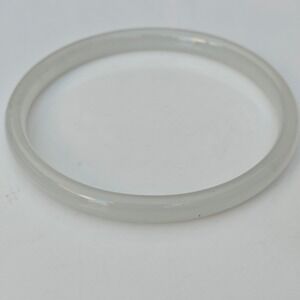 Translucent White Milky Glass Bangle Bracelet Marbled Minimalist Slip On 8 Inch